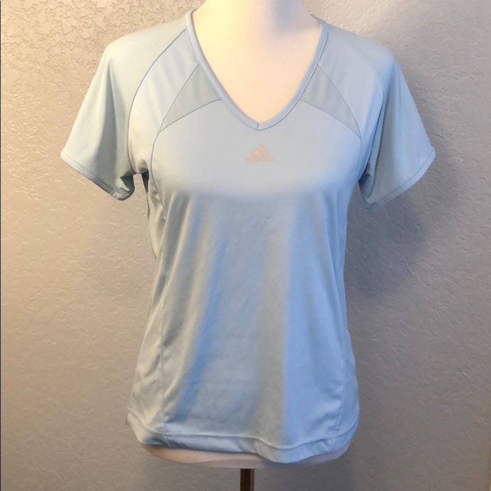 baby blue Adidas v-neck workout shirt